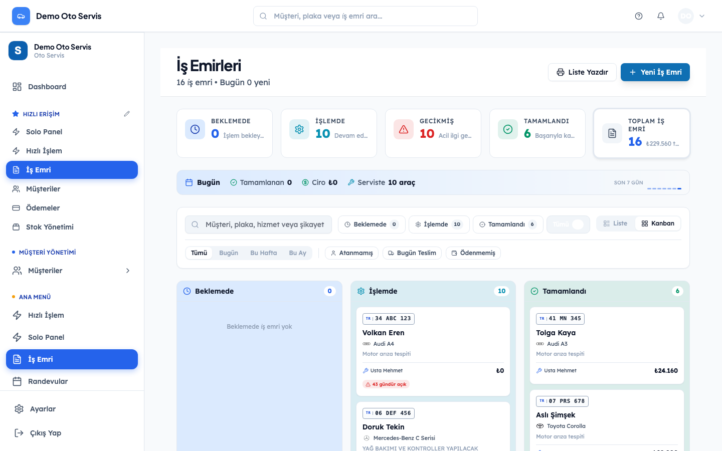 Atölye Panosu (Kanban)