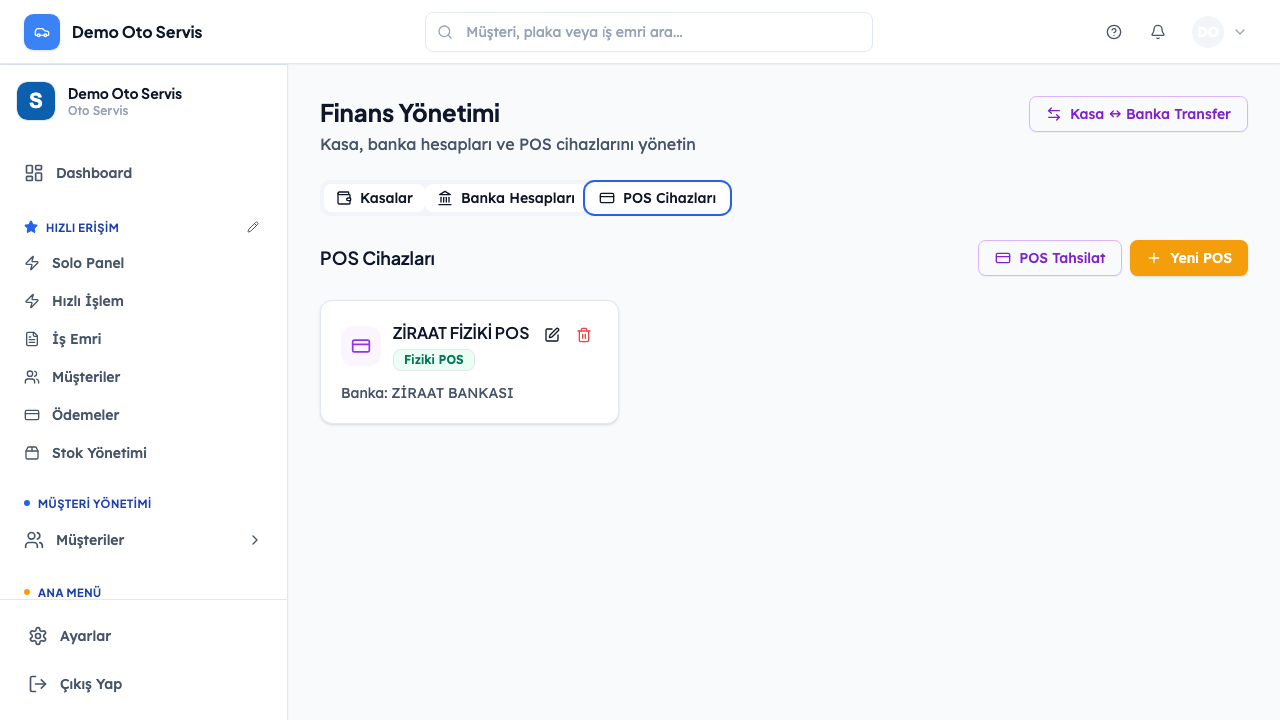 ServisData — POS Cihazları: fiziki/sanal/mail order türü ve bağlı banka